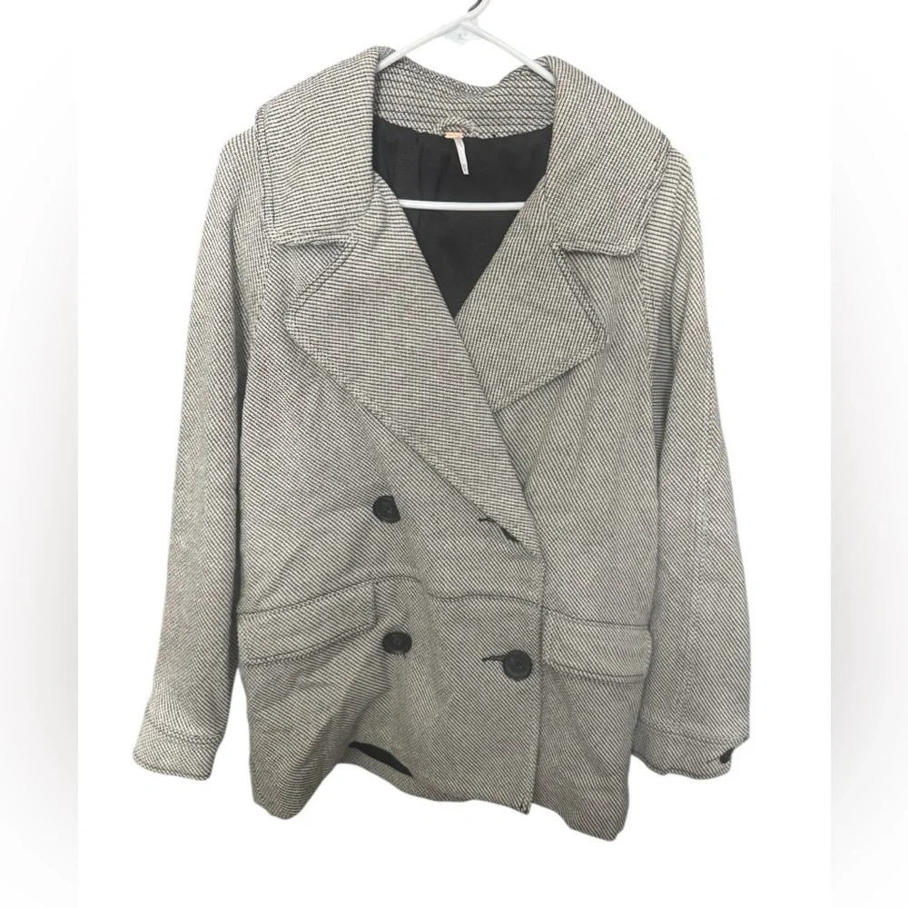 Free People Womens Oversized Peacoat XS Gray Black Double Breasted